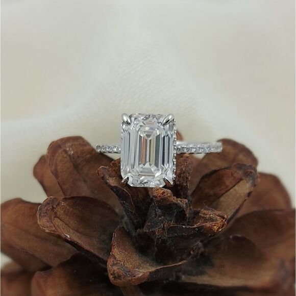 5 Carat Emerald Cut Simulated Diamond Engagement Ring - Picture 6 of 14